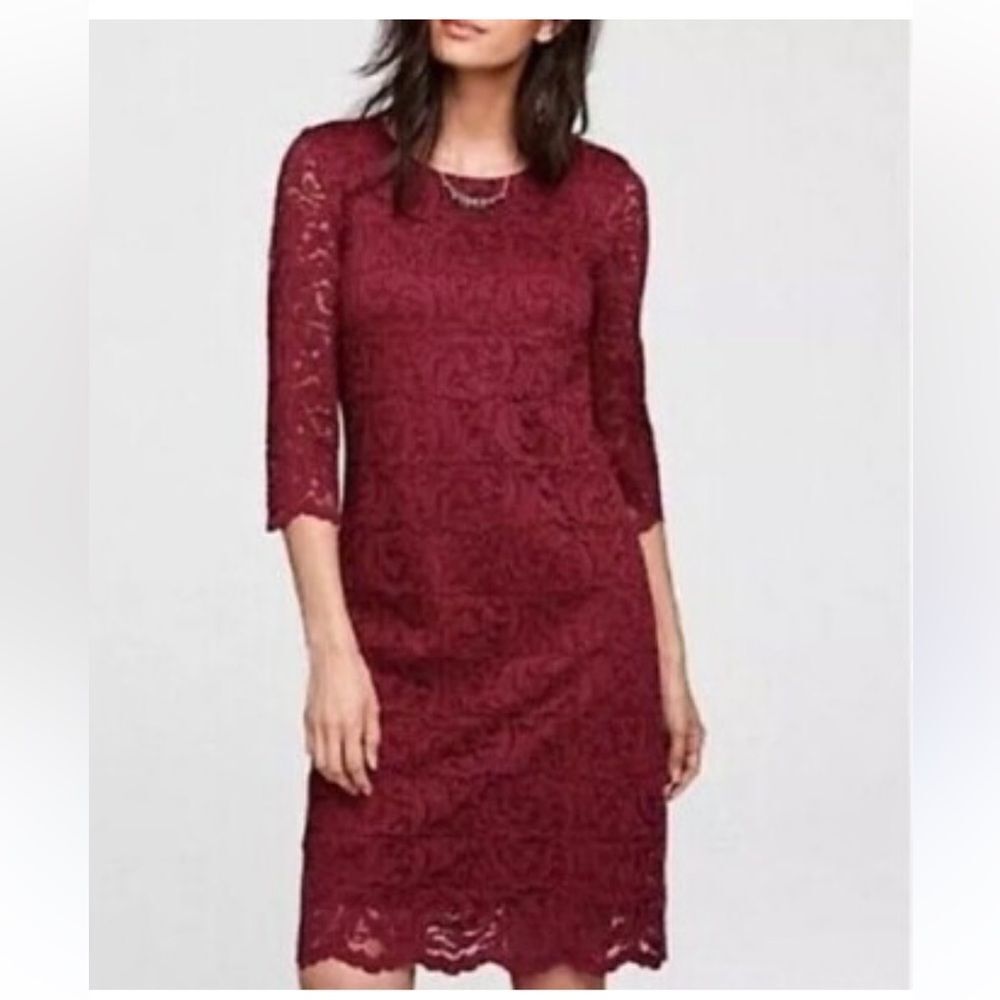 Garnet Hill Burgundy Bell Sleeve Lace Overlay Cocktail Dress Size 04